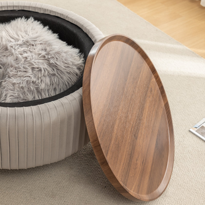 Repose-pieds rond avec rangement Miajah, Gris