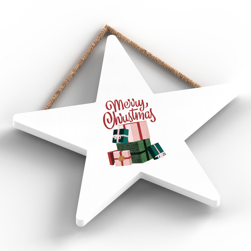 Xmas Merry Christmas Wooden Star Plaque