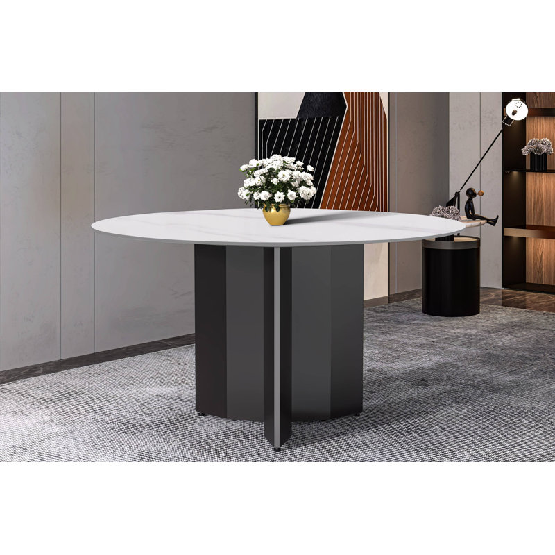 Table de salle à manger ronde Jabez, Blanc, H 29,5 po x l 60 po x P 60 po