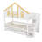 Twin Size Wooden House Roof Bunk Bed with Window Door and Roof,Storage Drawers and Staircase,White+Natural-724459898