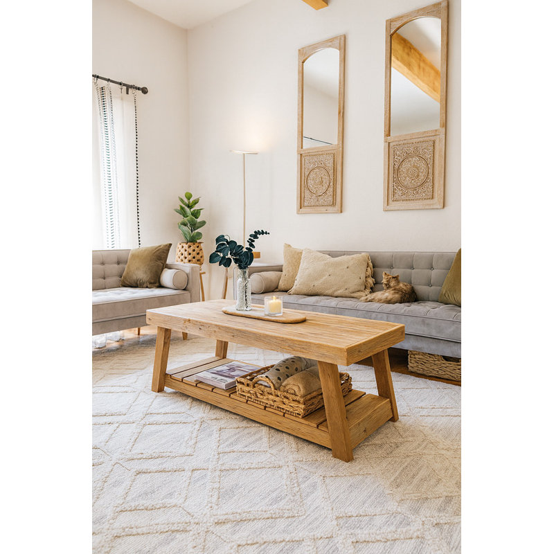 Reclaimed Wood Coffee Table With Shelf – 49.5” X 20” X 18”h | Handcrafted Rustic Modern Design With 11” Storage Space