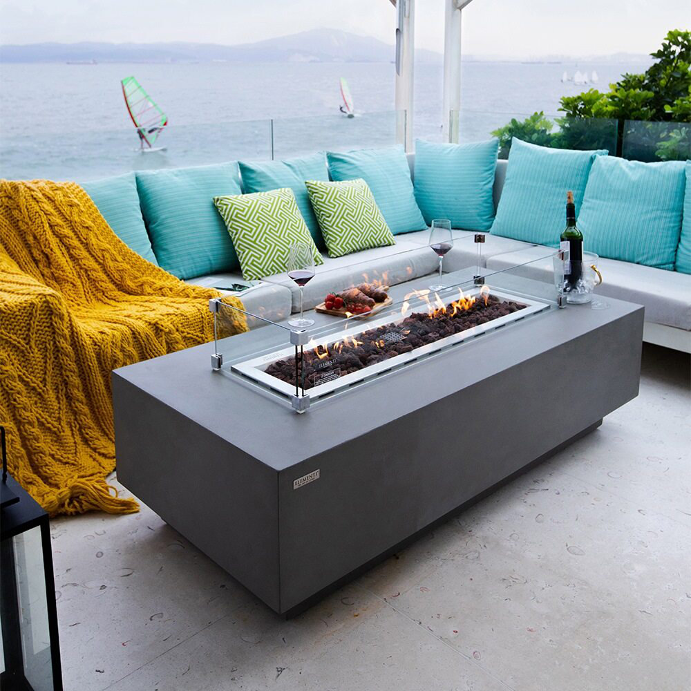 Granville Outdoor Concrete Fire Table 45,000 BTU - Includes Lava Rocks and PVC Cover Elementi 