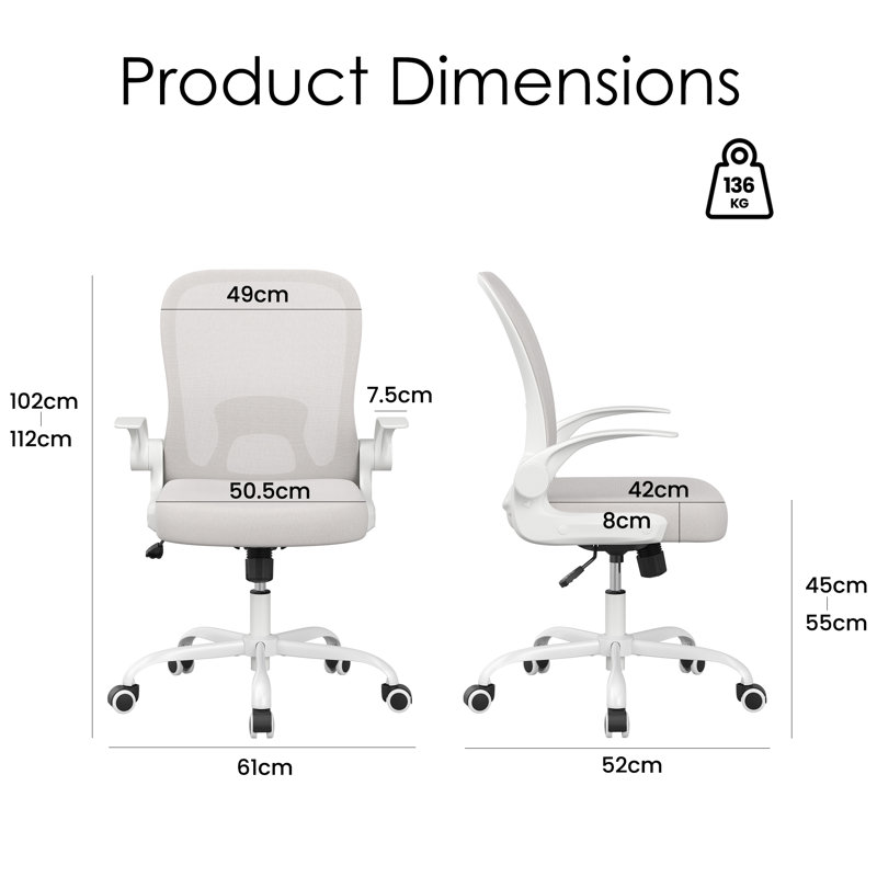 Eleonor Mesh Office Chair with Headrest, White/Grey