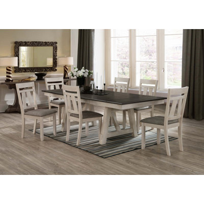 5Pc Cottage Style Extendable Dining Table Set Tow Tone Upholstered Chair Dining Room Wooden Furniture Two Self-Storing Refectory Leaves