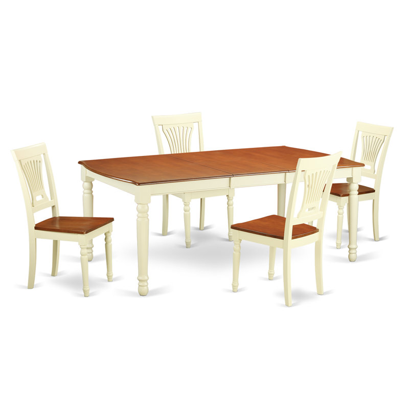 5 Piece Dining Room Furniture Set Includes a Rectangle Kitchen Table with Butterfly Leaf and 4 Dining Chairs, 42x78 Inch, Buttermilk & Cherry