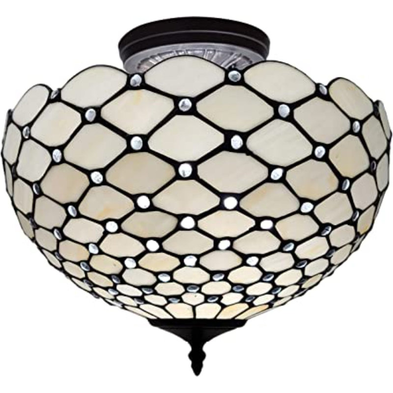 Plafonnier semi-encastré noir et blanc style Tiffany