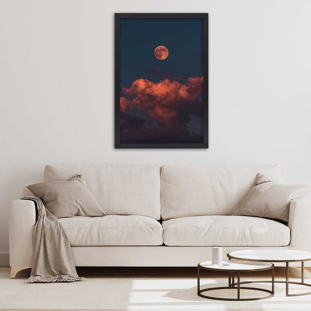 Gerahmtes Poster Rosa Wolken und der Mond