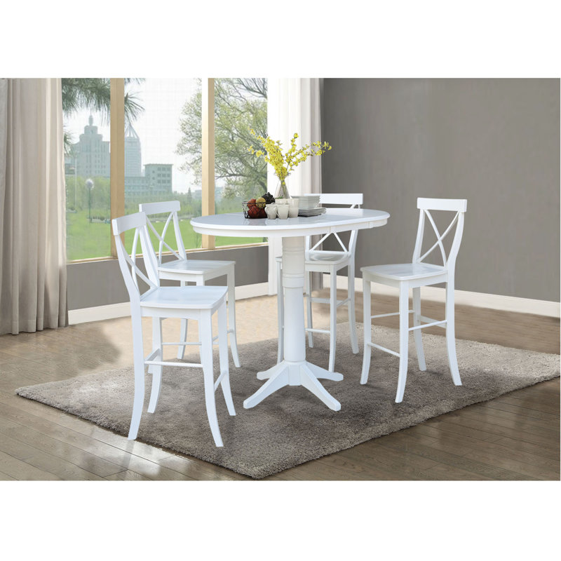 Chaaya Bar Height Extendable Solid Wood Dining Set, White, 5 Piece