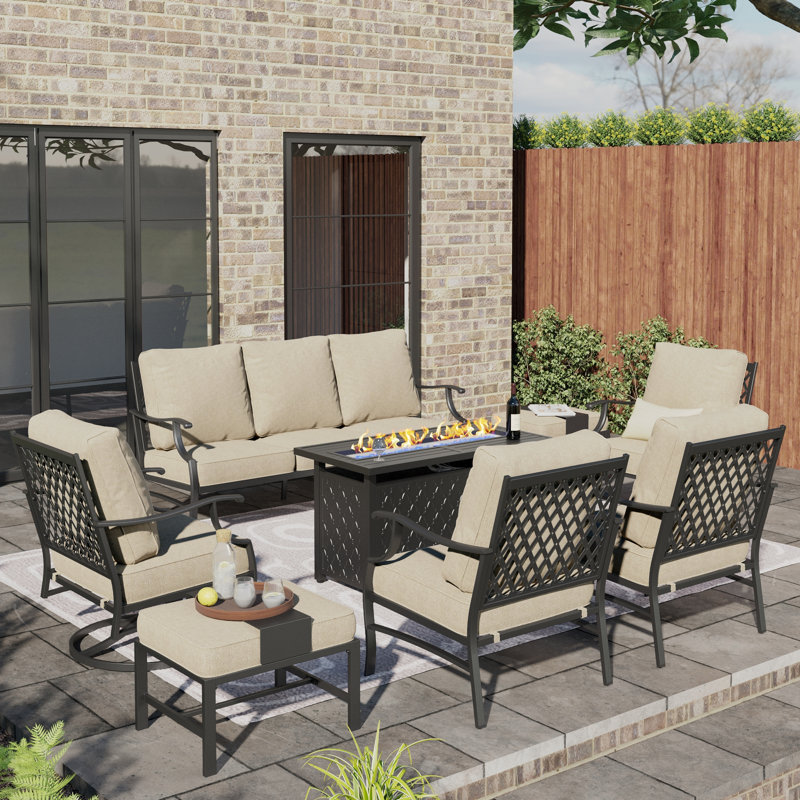 Ensemble de conversation de patio pour 9 personnes avec 2 fauteuils pivotants Akadian, Oui