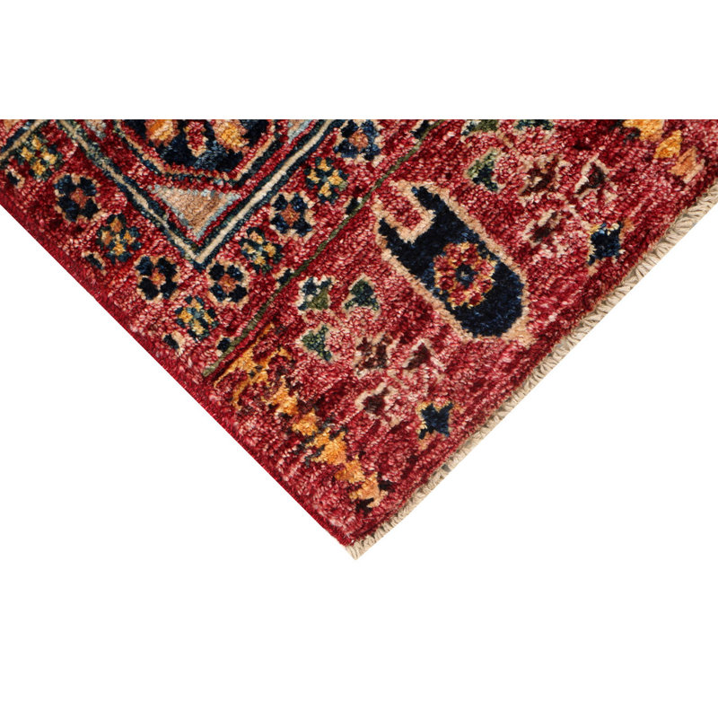 Hand-Knotted High-Quality Red and Navy Runner