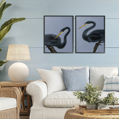 Black Heron Birds 2pc Framed Giclee Set, design by Grace Popp