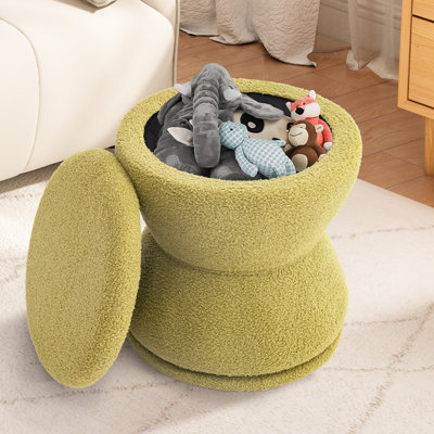 Round Ottoman With Storage, 360°Swivel Vanity Stool Chiar With Wooden Frame, Small Makeup Chair Comfy Foot Stool With Thick Padded For Living Room, Bedroom, Entryway