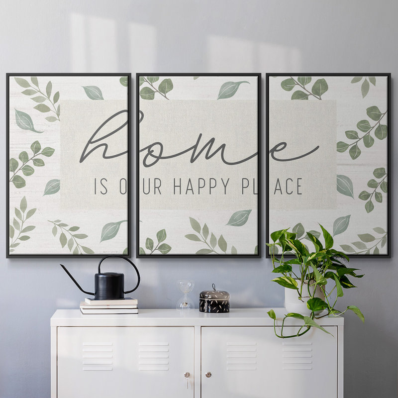 «Home Is Our Happy Place», 3 pièces, H 24 po x l 48 po x P 2 po, Noir