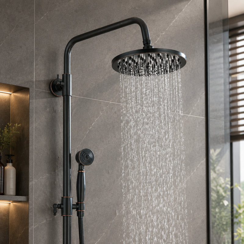 Système de douche exposé en bronze huilé, pomme de douche à pluie de 8 pouces avec douchette, ensemble de robinet de douche mural en laiton, trou de 6 pouces, poignées en croix doubles