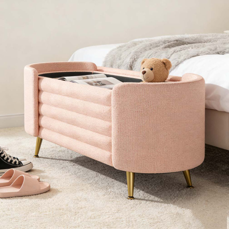 Modern Storage Ottoman Upholstered Storage Bench, Pink