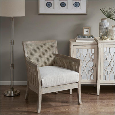 Fauteuil en canne tissé organique à siège unique, dossier et côtés tissés, polyester beige
