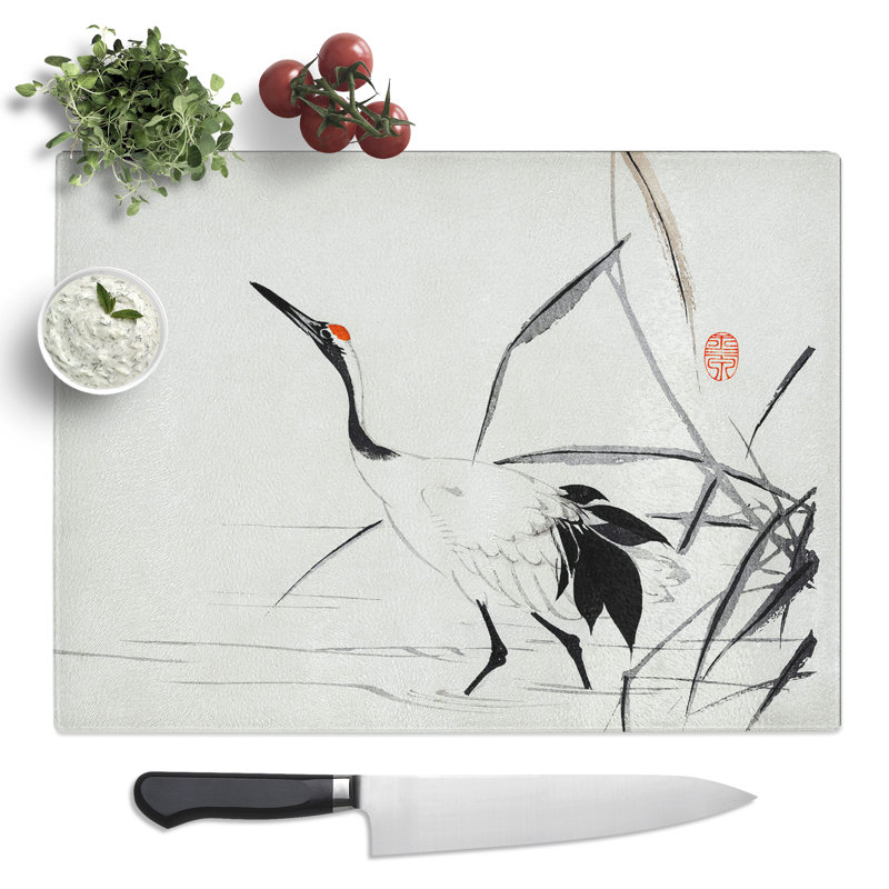 Japanese Crane By Mochizuki Gyokusen  Glass Chopping Board