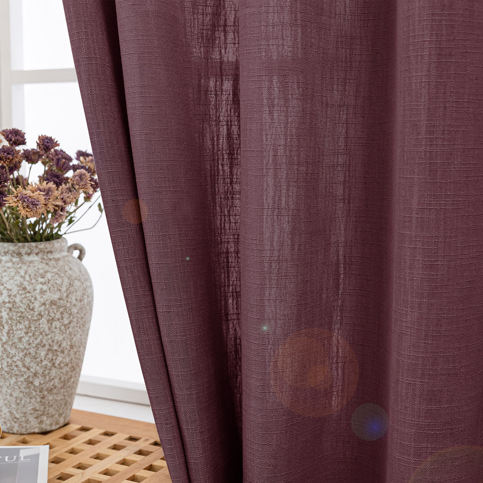 Kambi Linen Blend Semi-Sheer Curtain Panel Pair , 52" W x 84" L, Maroon
