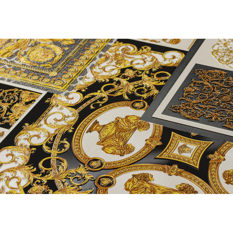 1005cm x 70cm Wallpaper Roll, Metallic/White/Black
