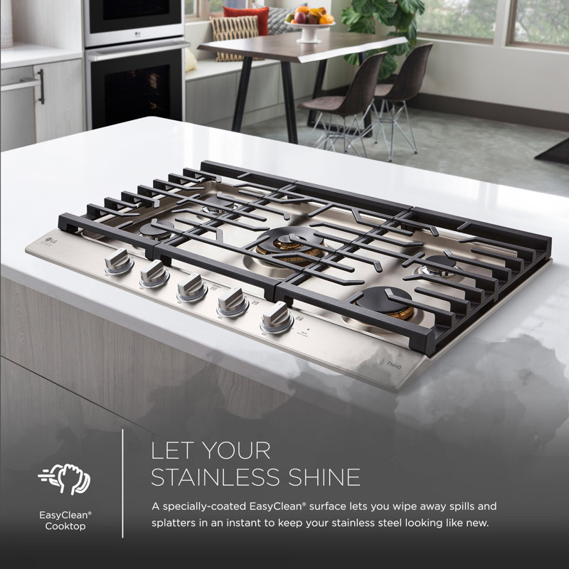 36" Natural Gas Cooktop with 5 Burners, Stainless Steel