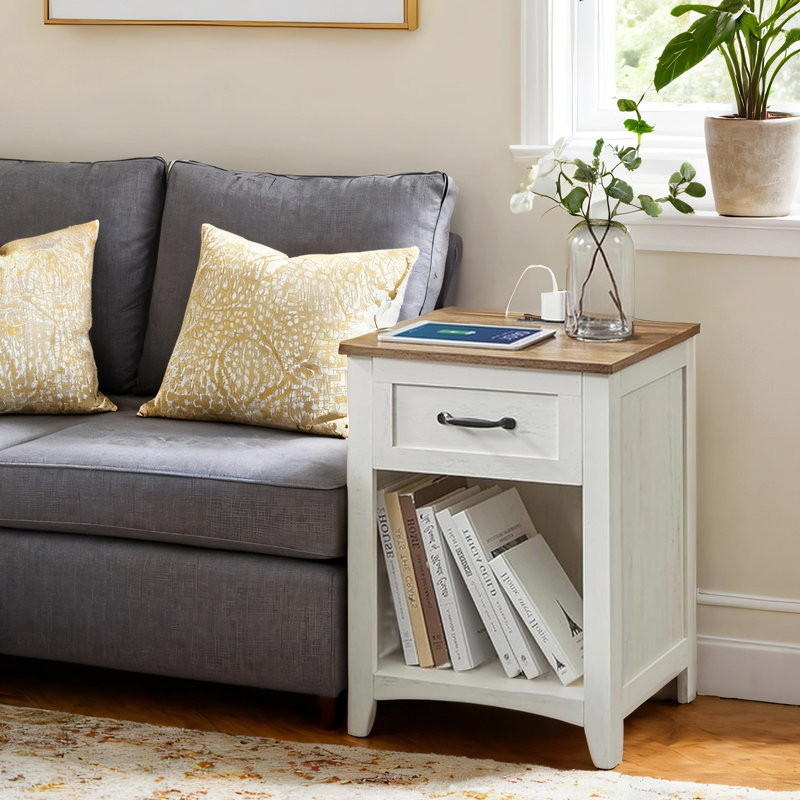 Allenside 18'' W Nightstand with Charging Station, White/ Brown, Individual