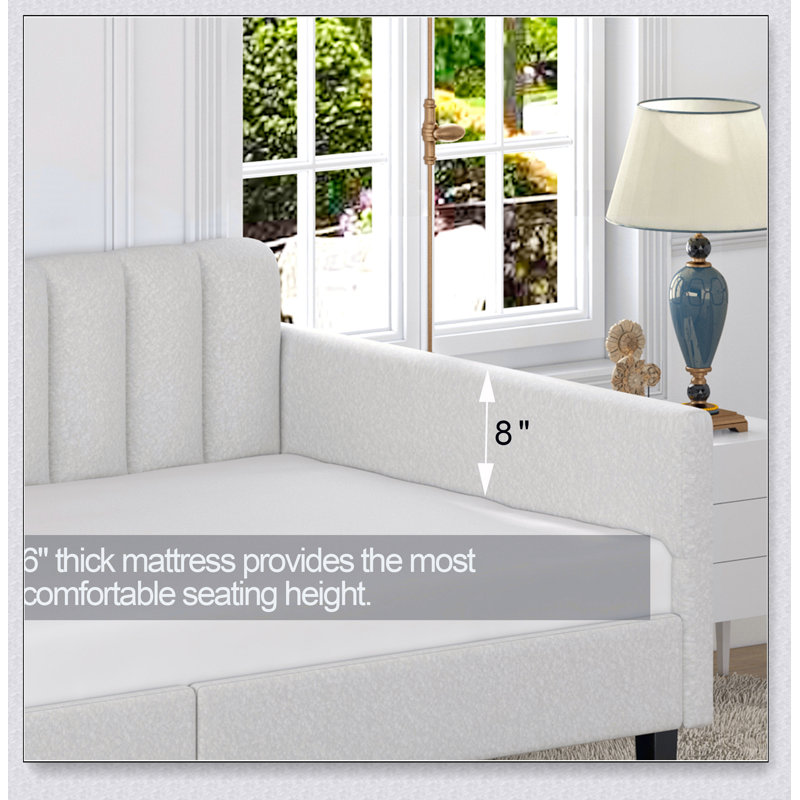 Lit de jour simple rembourré Boucle ivoire, dossier capitonné nervuré, lit de jour au design somptueux moderne