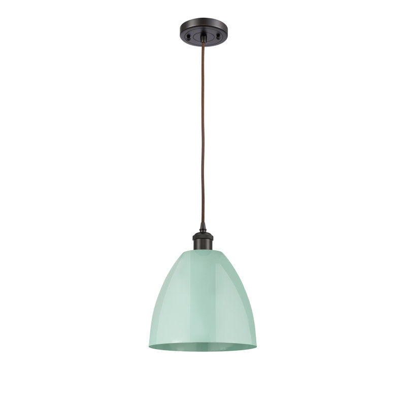 Luminaire suspendu conique 1 lumière, H 12,88 po x l 9 po x P 9 po, Vert clair, Bronze huilé