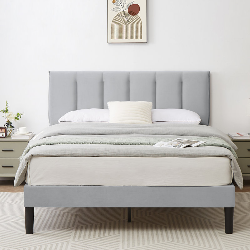 Structure de lit tapissier Auxter, Grand lit, Gris clair