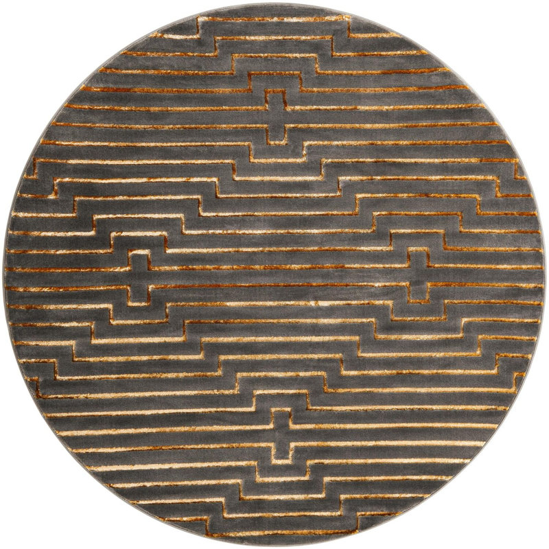 Tapis contemporain gris et doré Omotayo, Rond 7 pi 10 po