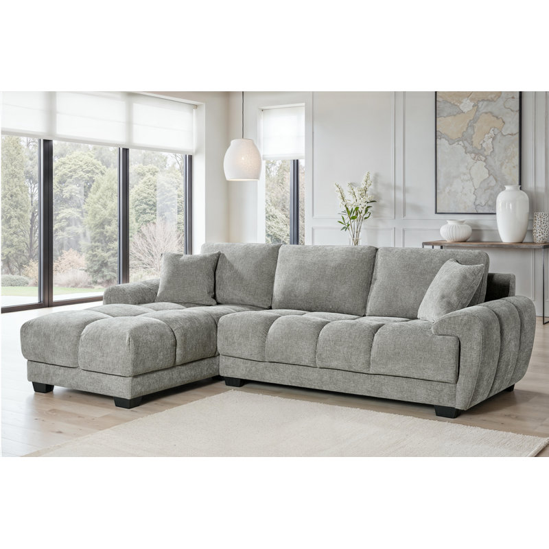 4 Seater Corner Sofa , Grey Chenille, Left Hand Facing