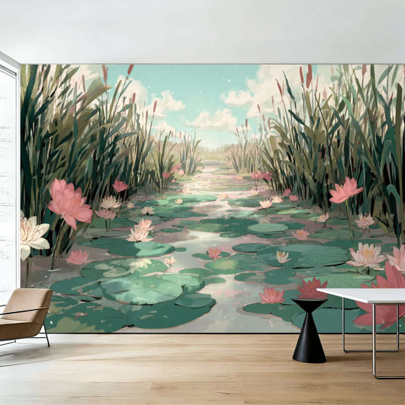 Papier peint à peler et coller Serene Water Lily Pond, L 144 po x l 100 po