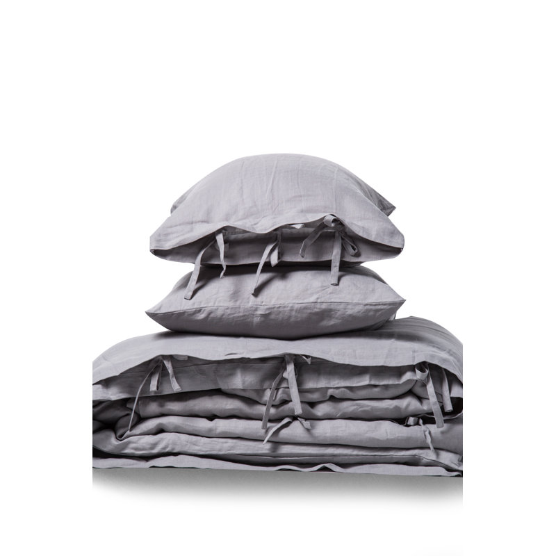 Stone Washed Pure Linen Duvet Cover Set, Gray, Queen Duvet Cover + 2 Shams
