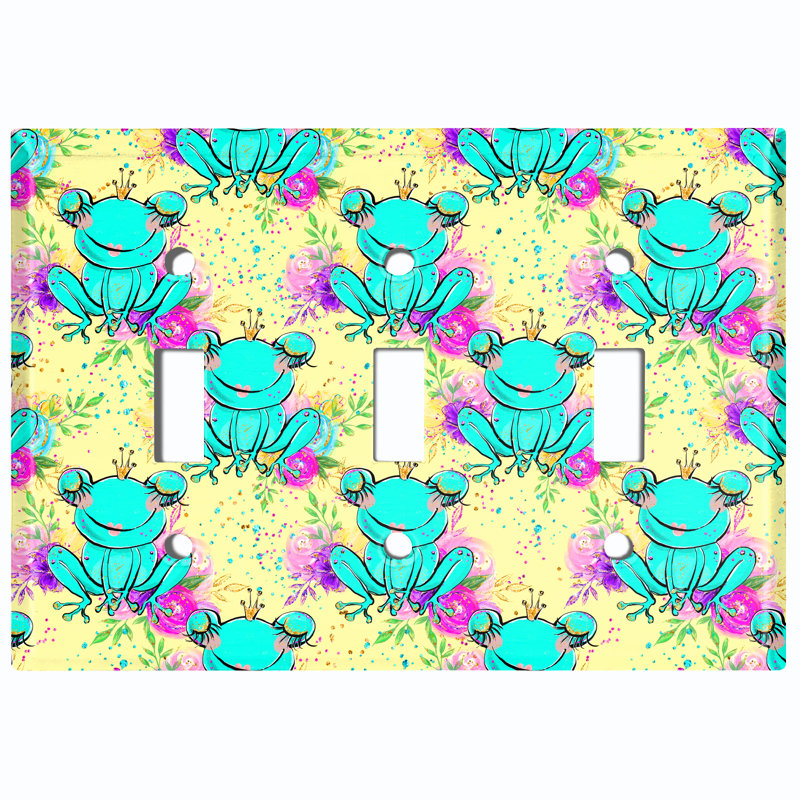 Princess Frog Green Crown Flower Yellow Animals 3 - Gang Toggle Light Switch Standard Wall Plate