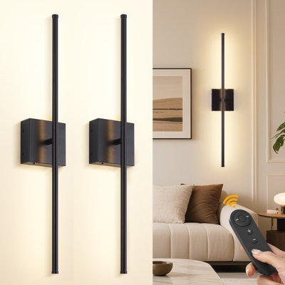 28 Inch Battery Operated Wall Sconces with Remote Control, 3000K Warm White/  Dimmable/ 350° Rotating, 2-Pack