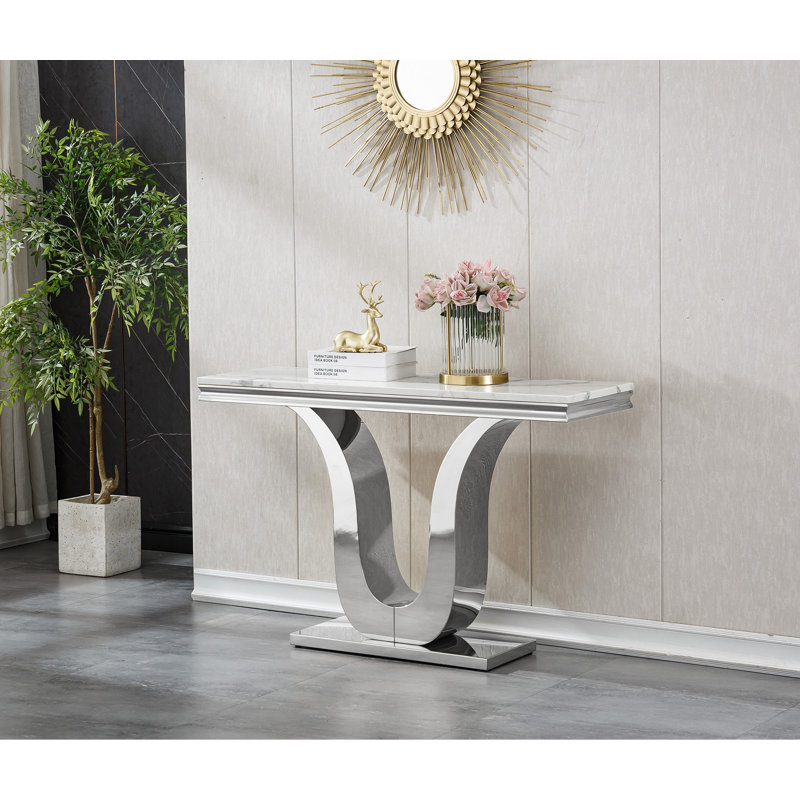 46.85" Marble Coffee Table for Living Room Modern White Faux Marble Center Table with Stainless Steel Frame,Elegant Rectangular Accent Cocktail Sofa Table for Home Office