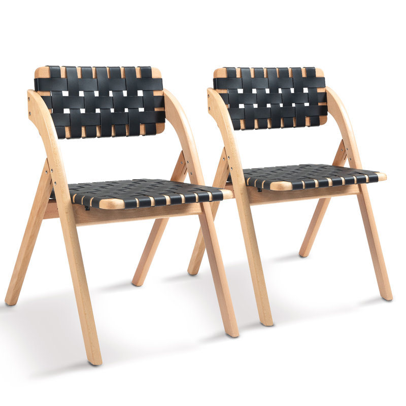 Wooden Folding Chair Set Of 2 Off-White, Noir