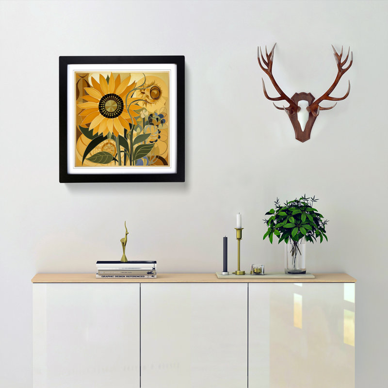 Sunflower Constructivism - Framed Print, Black