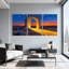 Abstrait arche du désert coucher de soleil ciel étoilé fleurs bleues, ensemble de 3 impressions sur toile-1032782170