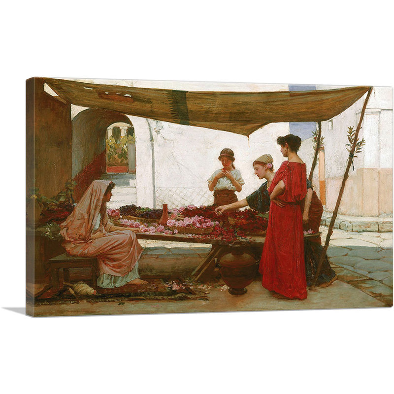 «A Grecian Flower Market 1880» par John William Waterhouse, reproduction d'art sur toile tendue, 18" H x 26" W x 0.75" D