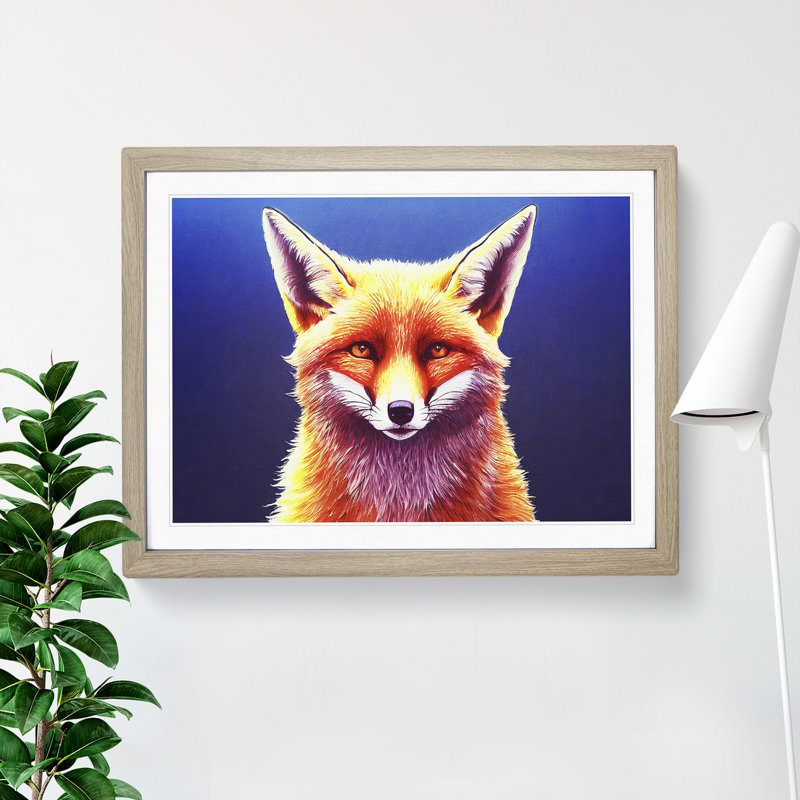 Unique Fox - Framed Print, 46cm H x 64cm W x 2cm D, Oak Framed