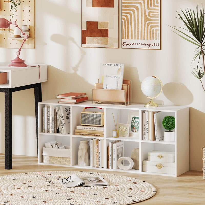 8-cube Bookcase Bookshelf With 2 Anti-tipping Kits Storage Organizer Rustic White