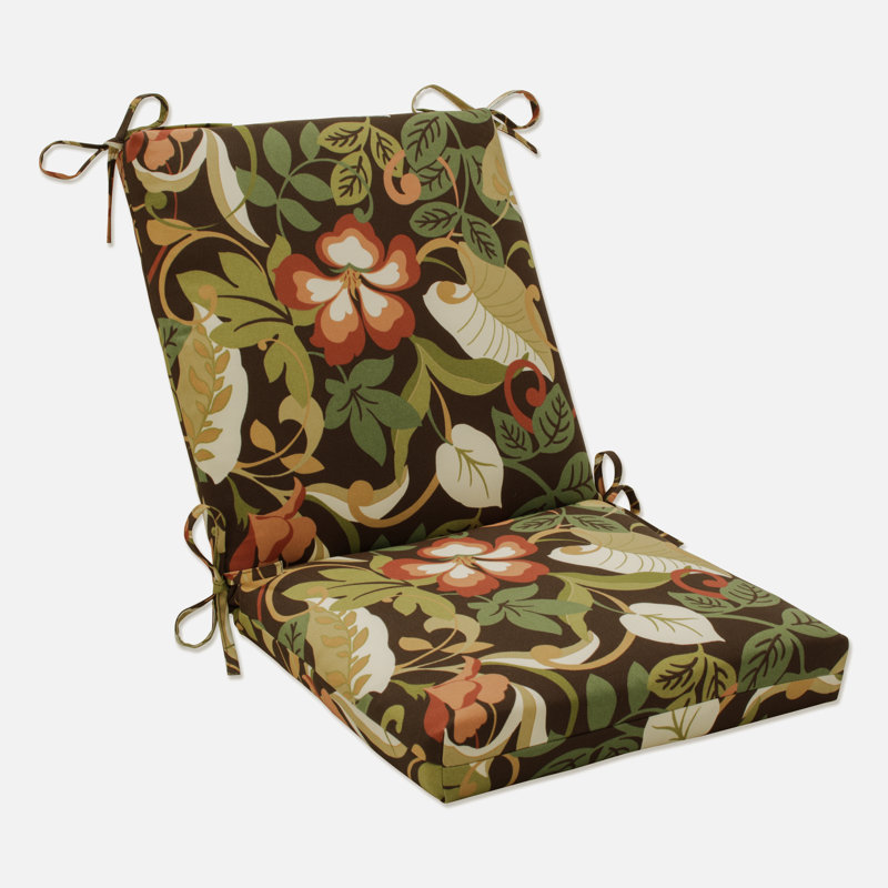 Outdoor 3'' Dining Chair Cushion, Brown/Green Tropical