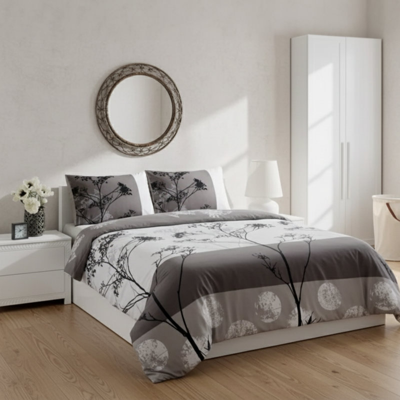 Cotton Blend Floral Duvet Cover, Queen Duvet Cover + 2 Shams