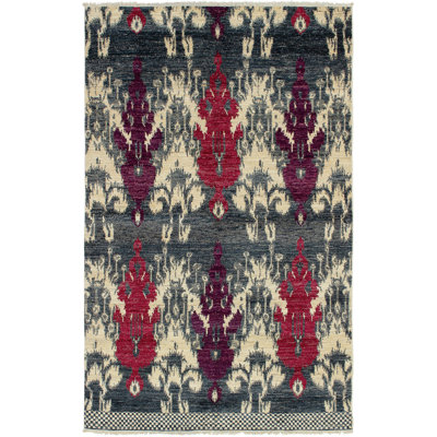 Céline One-of-a-Kind Rectangle 4'11" X 8'2" New Age Wool Area Rug in Dark Navy/Red/Cream