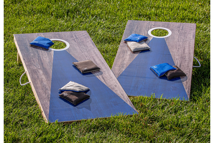 Blue and gray portable Triumph 2x4 All-wood LED Cornhole Set