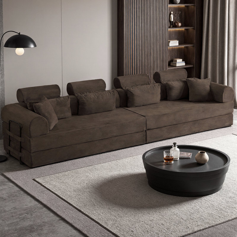 Canapé-lit modulaire en L: canapé-lit modulaire convertible peu encombrant avec grand lit, design moderne minimaliste et tissu en velours côtelé pour une vie compacte