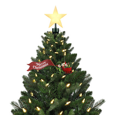 Animated Elves Sleigh Tree Topper with Banner