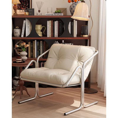 Modern Minimalist Leather Lounge Chair, With Stainless Steel Frame, Suitable For Use In The Living Room.