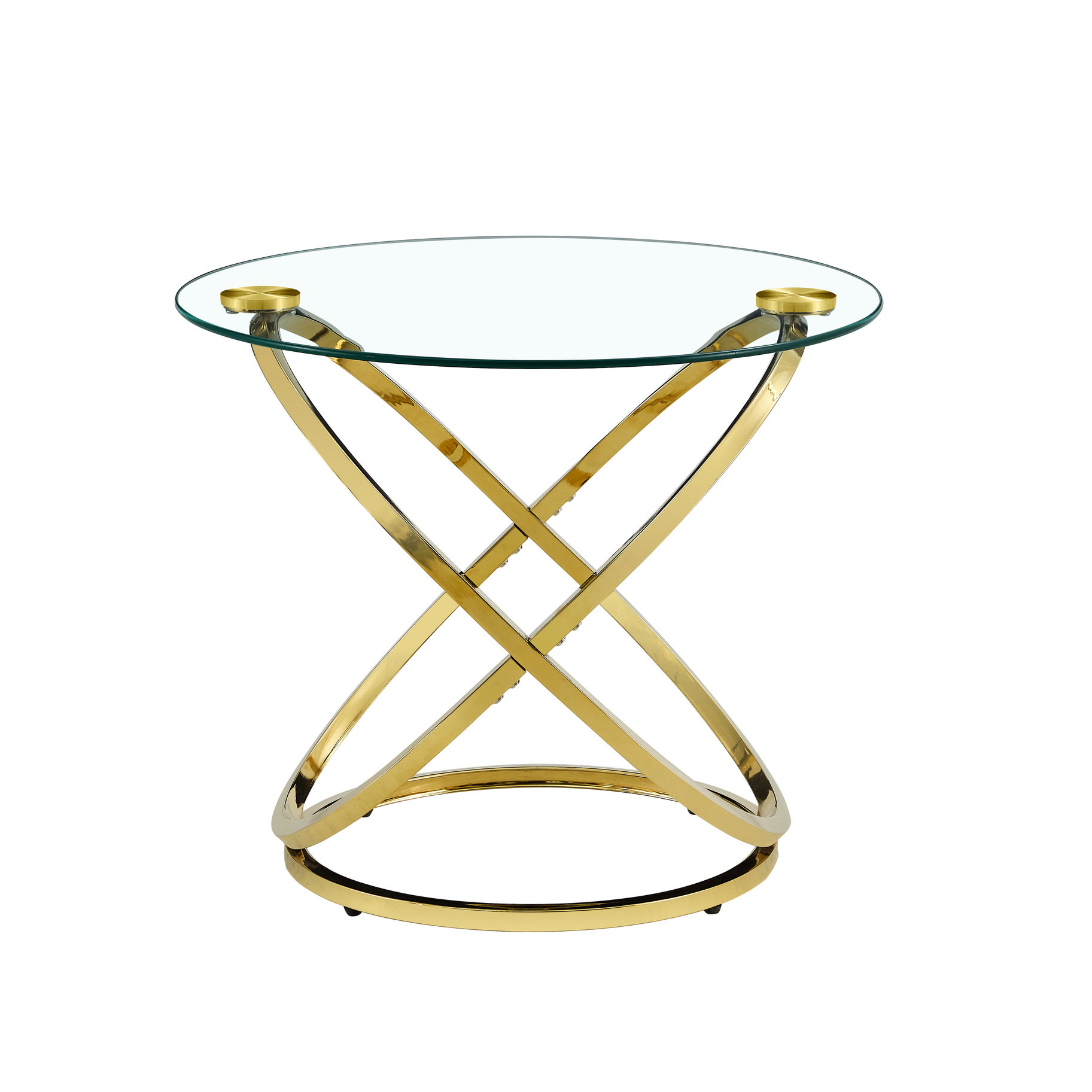 Ivy Bronx Round Clear Coffee Table With Gold Accents, Thick Tempered ...