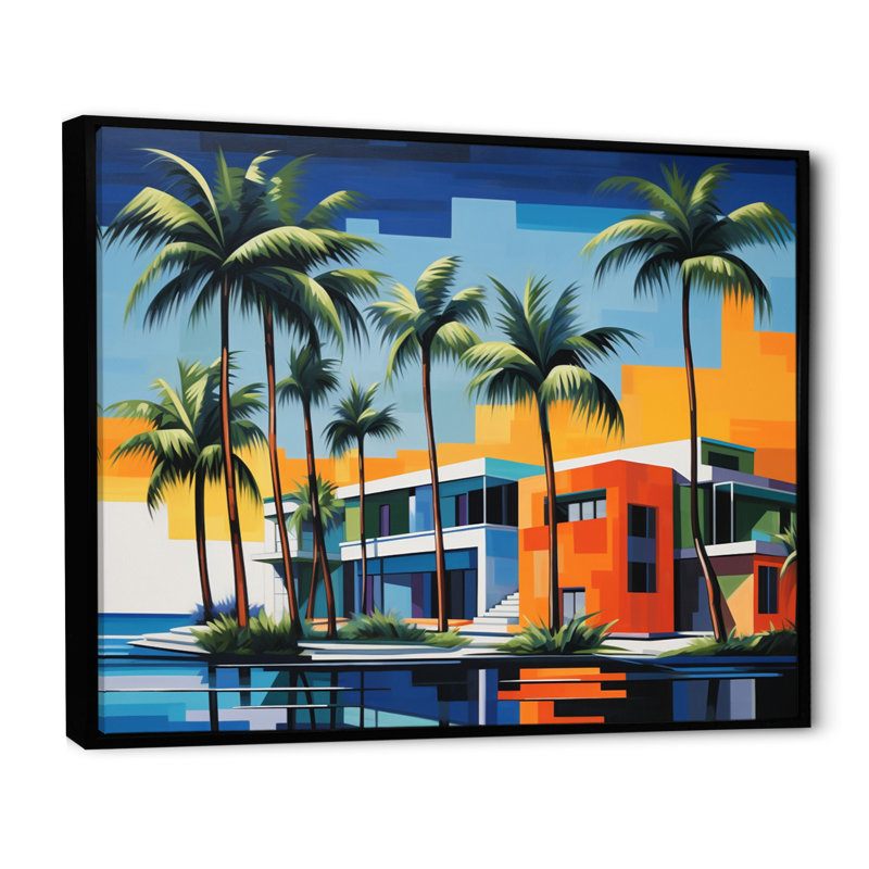 " Pop Art Palm Beach In Colour II ", Black Floater Framed, 24" H x 32" W x 1" D
